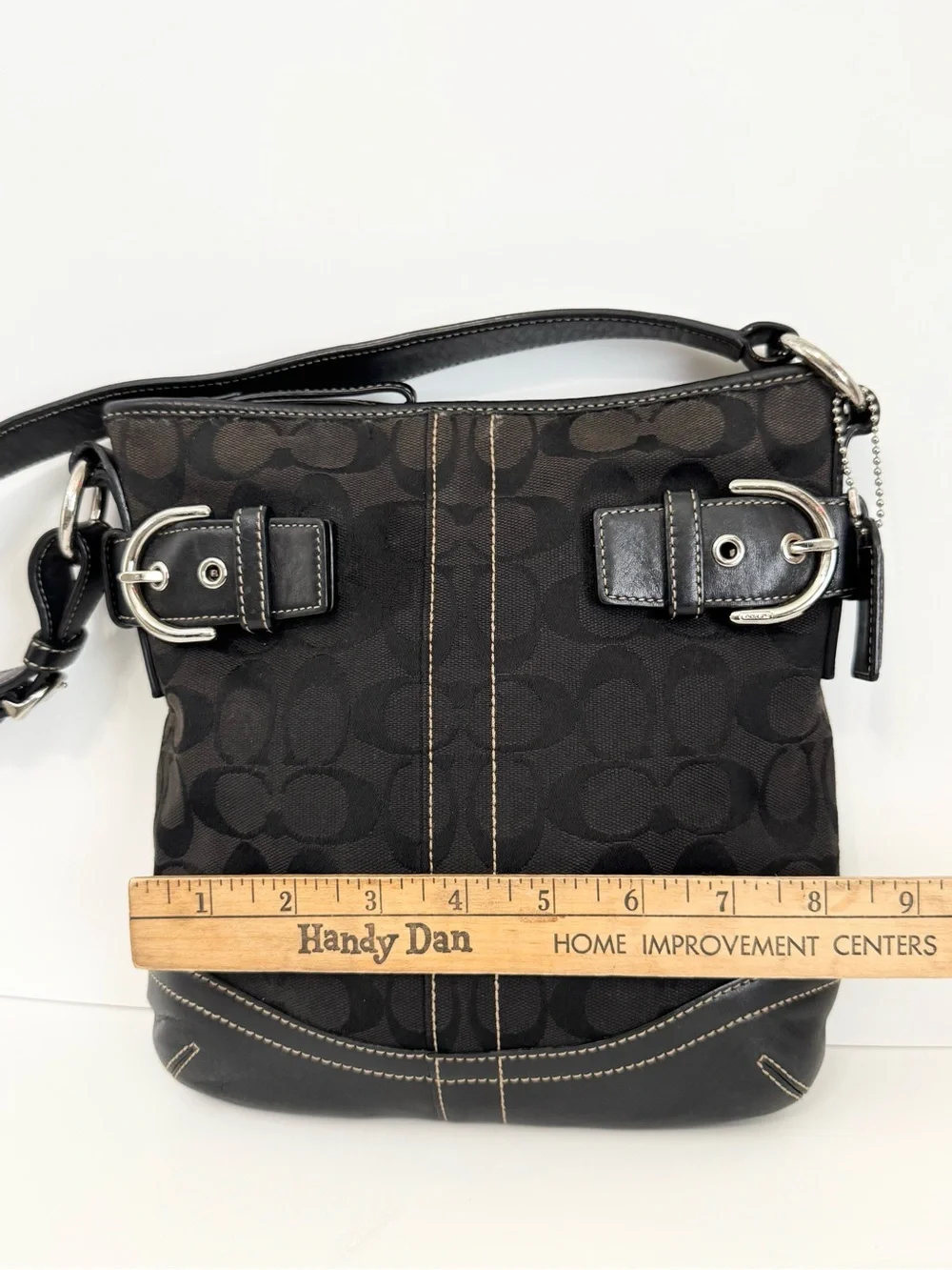 Vintage Coach Soho Signature Slim Jacquard Duffle Hobo Shoulder Bag Black #3577 - Picture 10 of 16